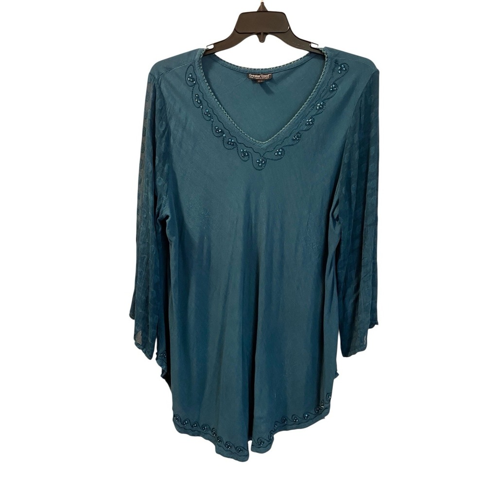 Greater Good Butterfly Artsy Tunic Top 3X/4X Teal Gauzy Whimsical Boho Hippie
